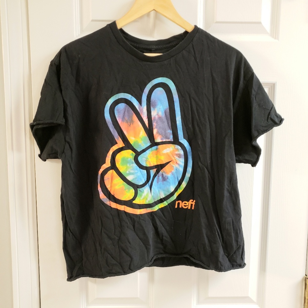 Neff cutoff crop top black and tie-dye unisex L